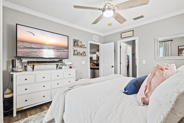 2419 29th Ave E, Palmetto, FL 34221 - bedroom featuring dark wood-style floors, crown molding, and ceiling fan