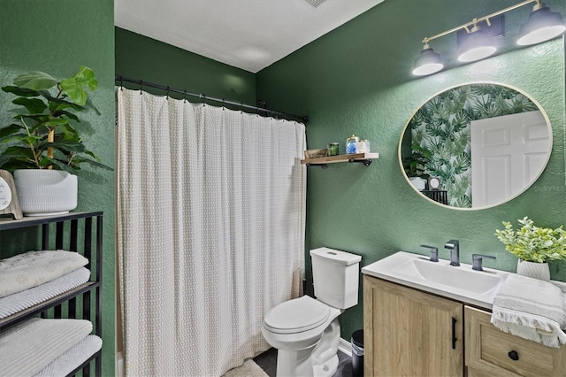 2419 29th Ave E, Palmetto, FL 34221 - full bathroom featuring a textured wall, vanity, and curtained shower