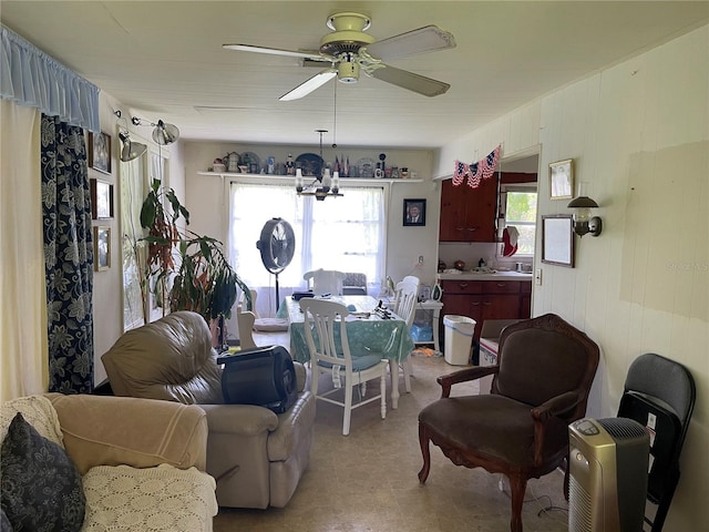 living room featuring ceiling fan