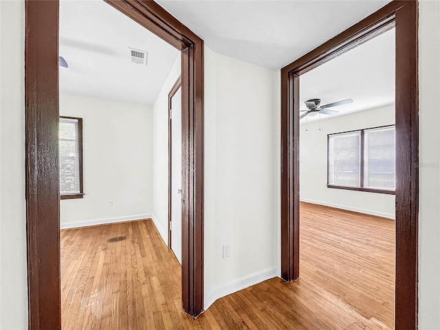 hall with light wood-type flooring and a healthy amount of sunlight