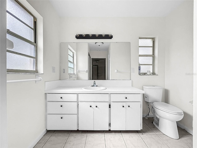 bathroom featuring vanity, toilet, and tile patterned floors