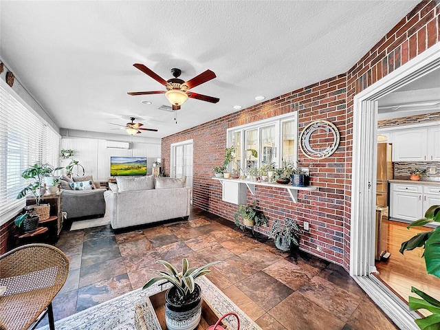 interior space featuring ceiling fan