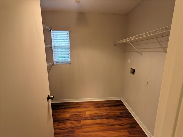 laundry area featuring dark hardwood / wood-style flooring and hookup for a washing machine