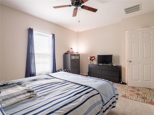 bedroom featuring carpet floors and ceiling fan