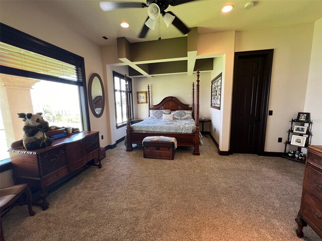 bedroom featuring carpet floors and ceiling fan