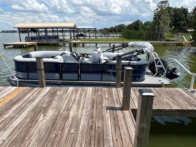 view of dock with a water view