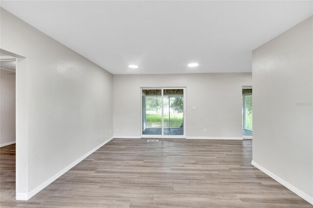 empty room featuring a wealth of natural light and light hardwood / wood-style floors