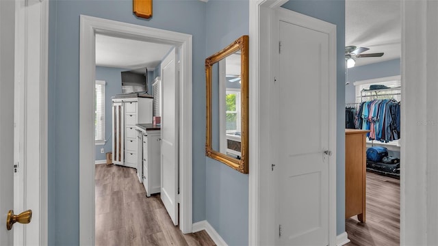 hall featuring baseboards and wood finished floors