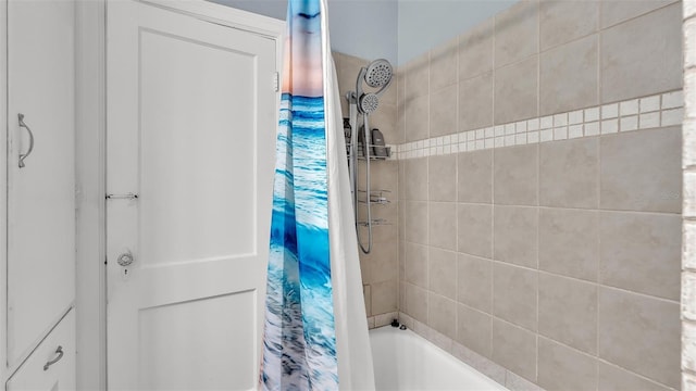 full bathroom featuring shower / bathtub combination with curtain