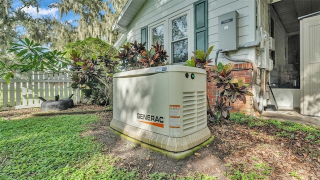 exterior details with fence and a power unit