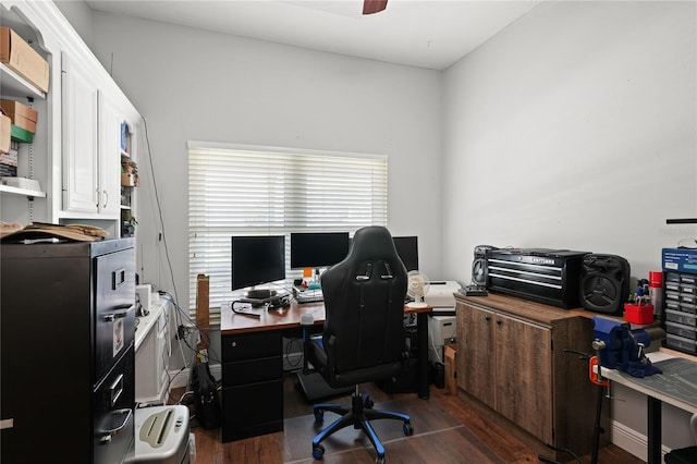 office space with dark wood-type flooring