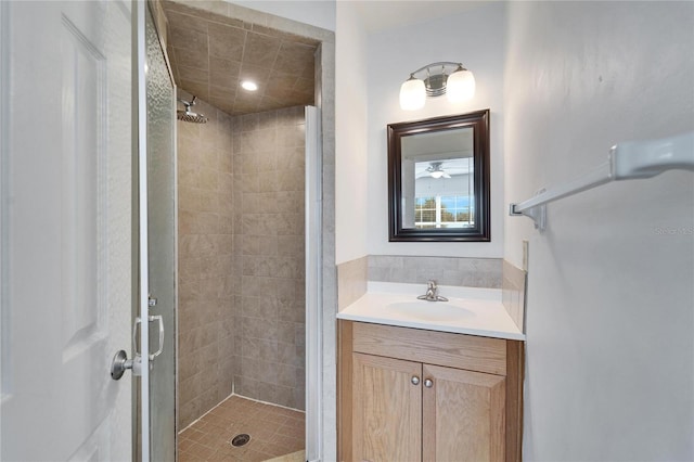 bathroom with vanity and walk in shower