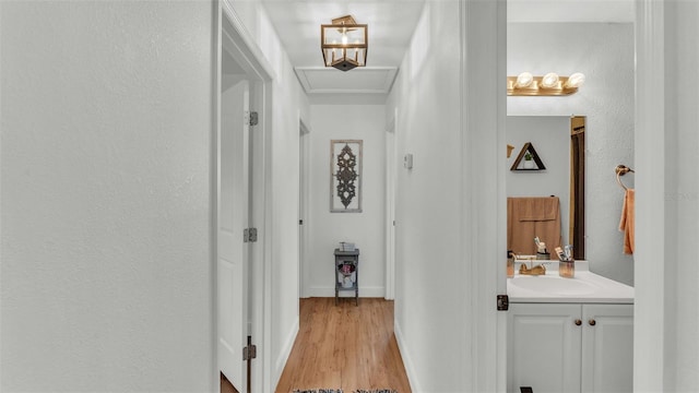 hall featuring sink and light hardwood / wood-style floors