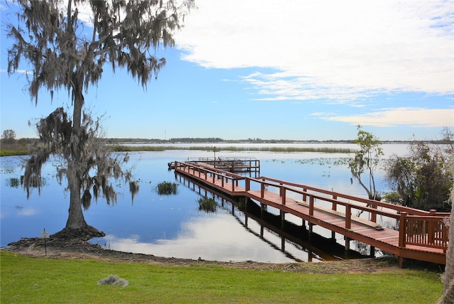 view of dock with a water view