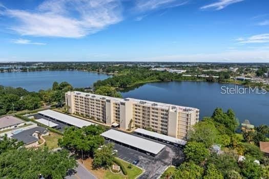 aerial view featuring a water view