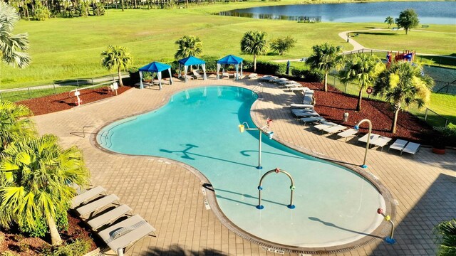 3804 Perugia Ave, Sebring, FL 33872 - community pool featuring a gazebo, a water view, and a patio area