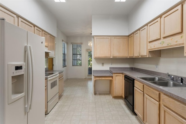 1131 Country Oaks Blvd, Lake Wales, FL 33898 - kitchen featuring white appliances, light brown cabinetry, a sink, and light floors