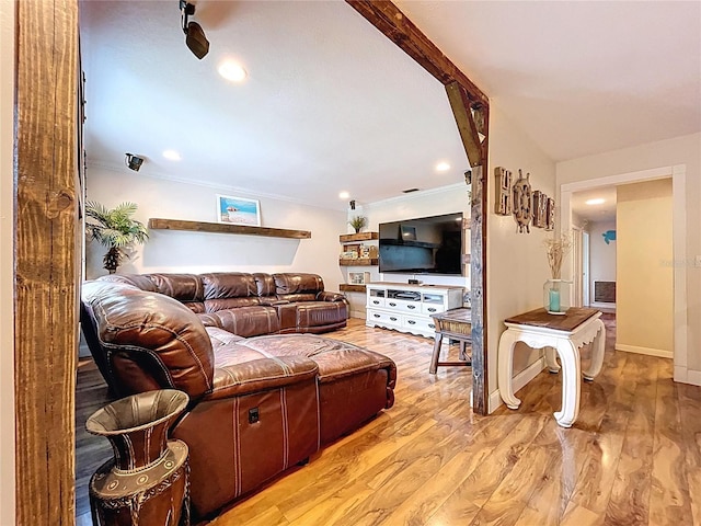 4966 Foxrun Ln, Lakeland, FL 33813 - living room featuring light wood-type flooring, crown molding, and recessed lighting