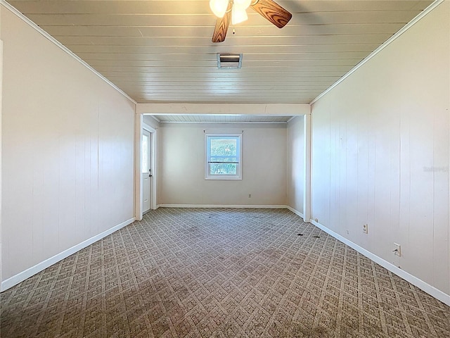 1711 Estes Rd, Bartow, FL 33830 - carpeted empty room featuring wooden ceiling, a ceiling fan, and ornamental molding