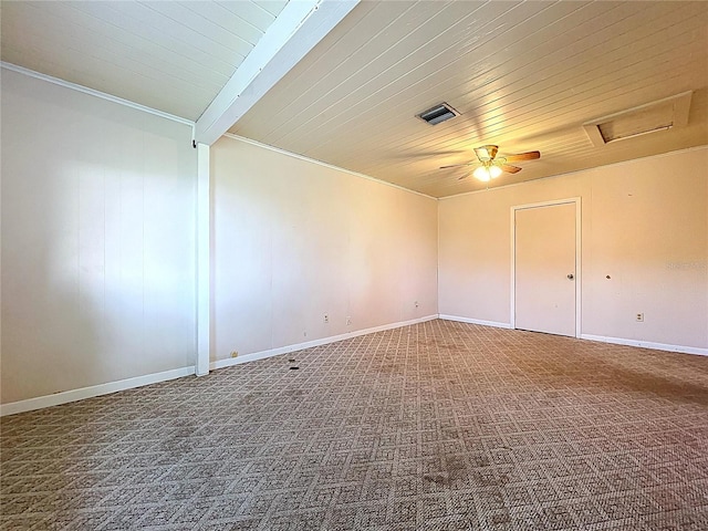 1711 Estes Rd, Bartow, FL 33830 - unfurnished room featuring carpet, wood ceiling, ceiling fan, and attic access