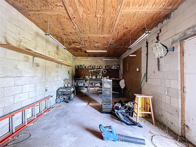 1711 Estes Rd, Bartow, FL 33830 - below grade area featuring a garage, concrete block wall, and a workshop area