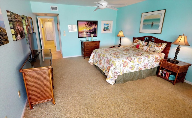 bedroom with carpet floors and ceiling fan