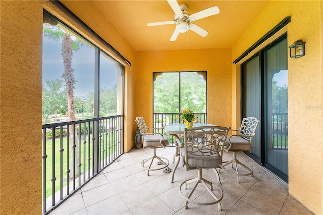 sunroom / solarium featuring plenty of natural light and ceiling fan