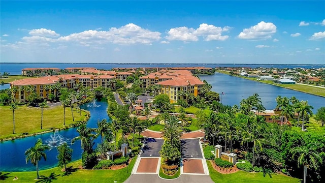 aerial view with a water view