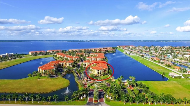 bird's eye view featuring a water view