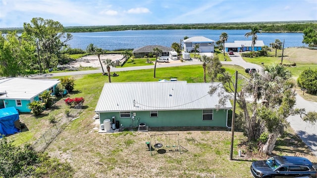 aerial view featuring a water view