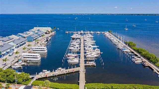 drone / aerial view featuring a water view