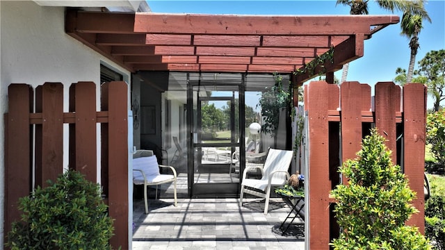 view of terrace with a pergola