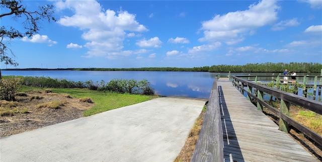 dock area with a water view