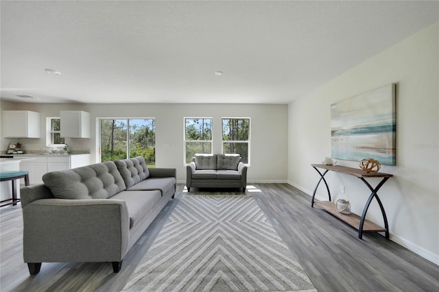 living room with light wood-style floors and baseboards