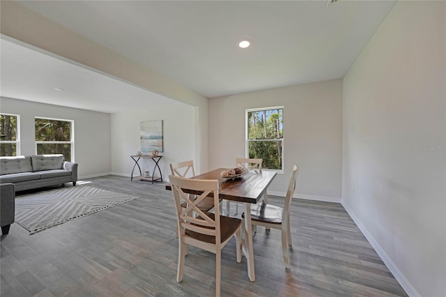 dining area featuring dark hardwood / wood-style floors