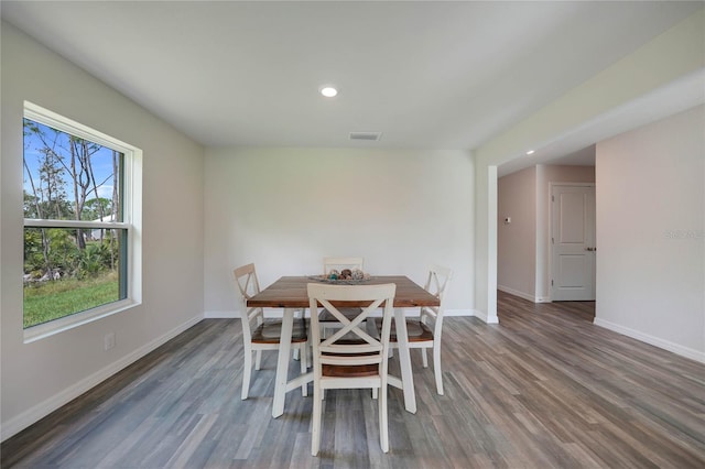 dining room featuring plenty of natural light and dark wood-type flooring