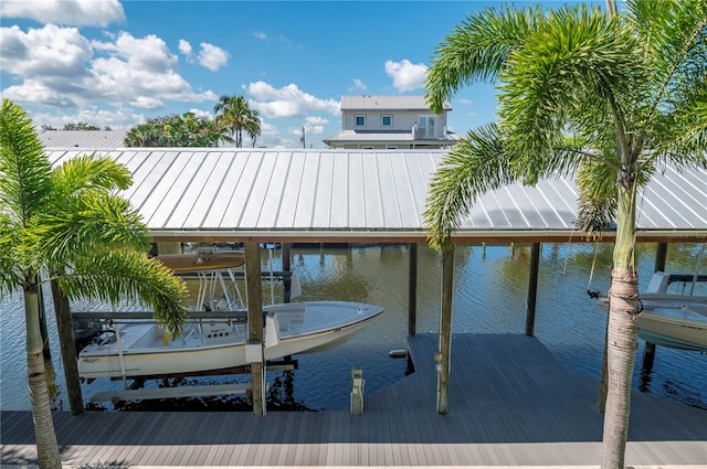 view of dock featuring a water view