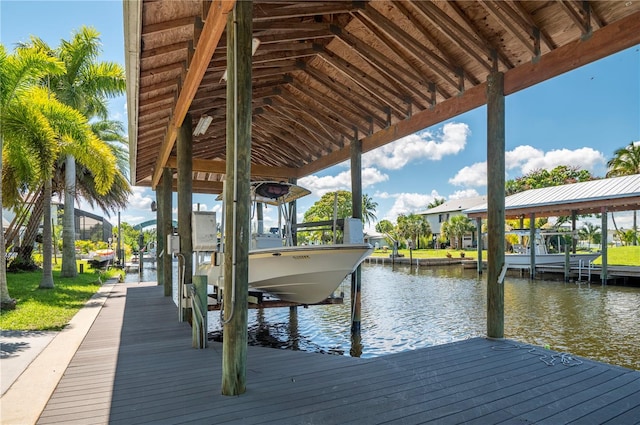 view of dock featuring a water view