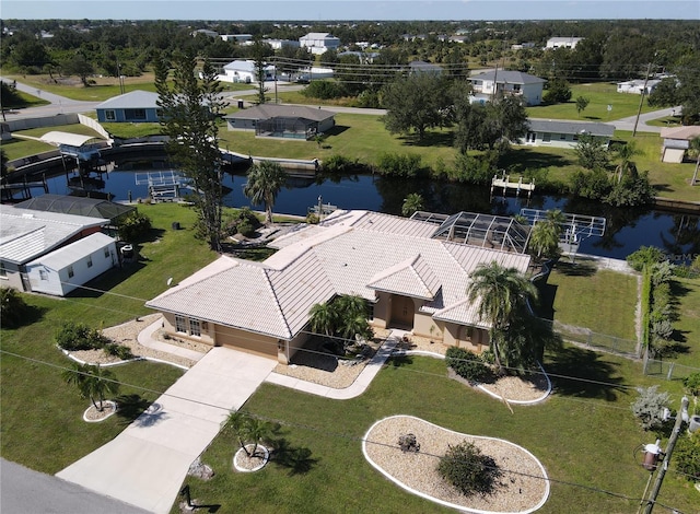 aerial view with a water view