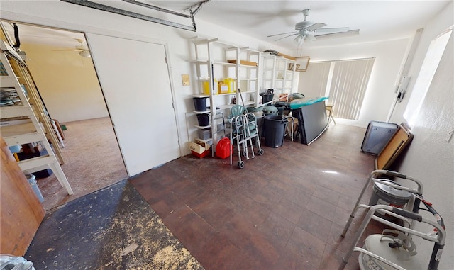 interior space featuring ceiling fan