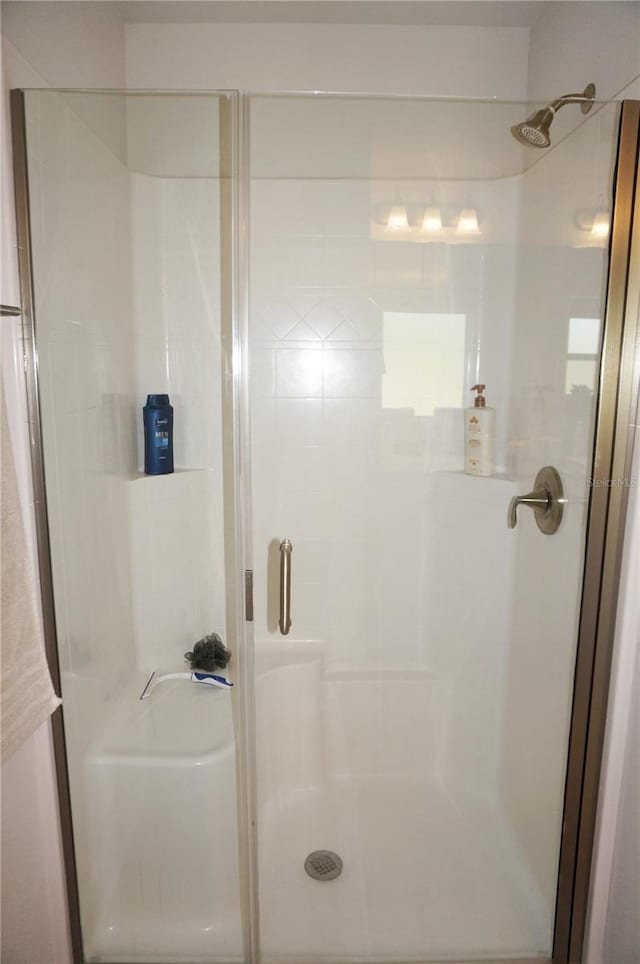 bathroom featuring a shower with door