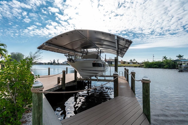 dock area with a water view