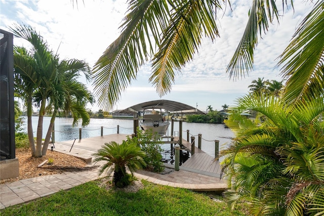 dock area featuring a water view