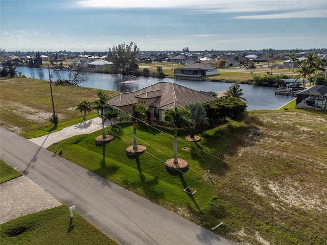 aerial view with a water view