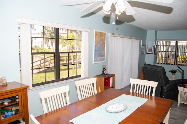 dining room with wood-type flooring and a textured ceiling