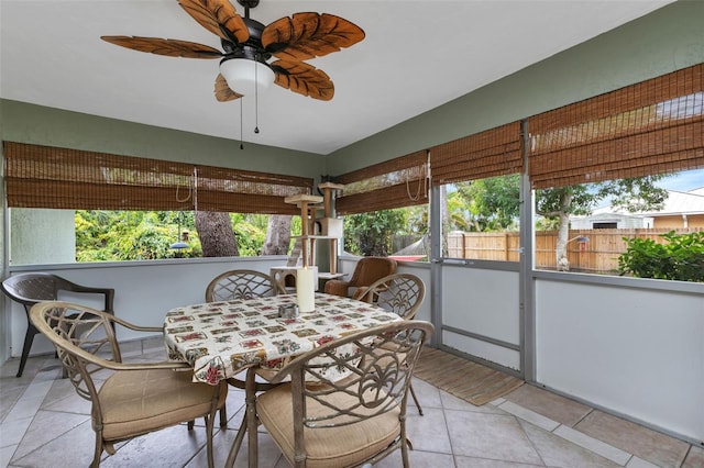 sunroom / solarium with plenty of natural light and ceiling fan