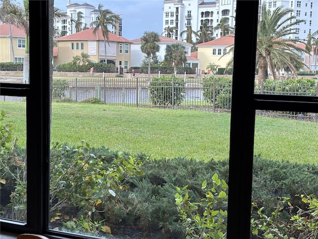 view of yard with a water view