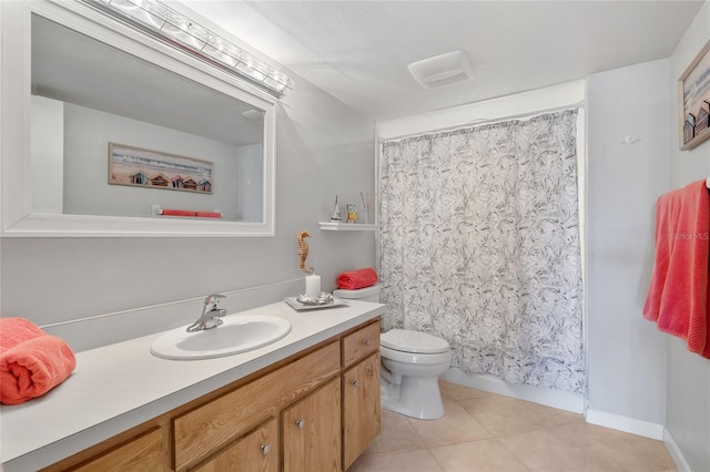 bathroom featuring tile patterned flooring, vanity, and toilet