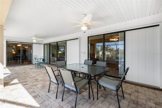 view of patio featuring ceiling fan