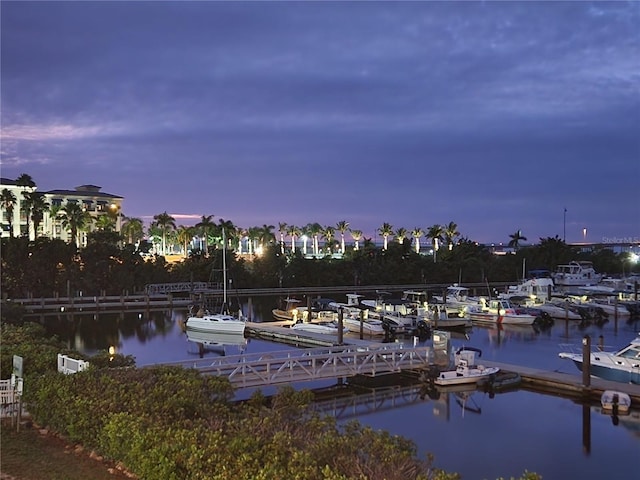 view of dock featuring a water view